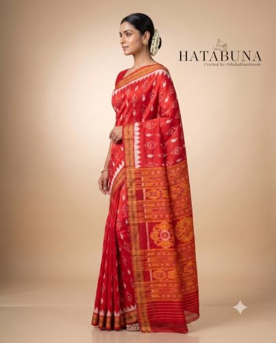 Hatabuna Handloom Pure Mulberry Silk Shankha Design Saree Red