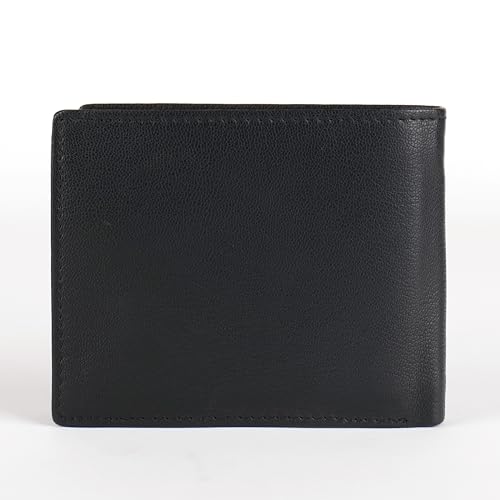 KARA Black Men's Genuine Leather Wallet – Bifold, 2 Cash Compartments, Coin Pocket, 10+ Card Slots, Hidden & Transparent Flip Sections