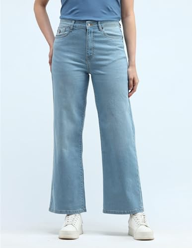 U.S. POLO ASSN. High Rise Wide Leg Jeans (UWAW24JEN268_Blue_26)