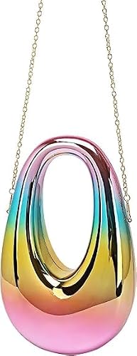 HAYSCH Metallic Acrylic Evening Handbag for Women | Crossbody Sling Bags with Detachable Chain Strap Glossy Stylish Latest Ladies Girls Small Size Cute Party Wedding Bag (Rainbow Oval Sling)