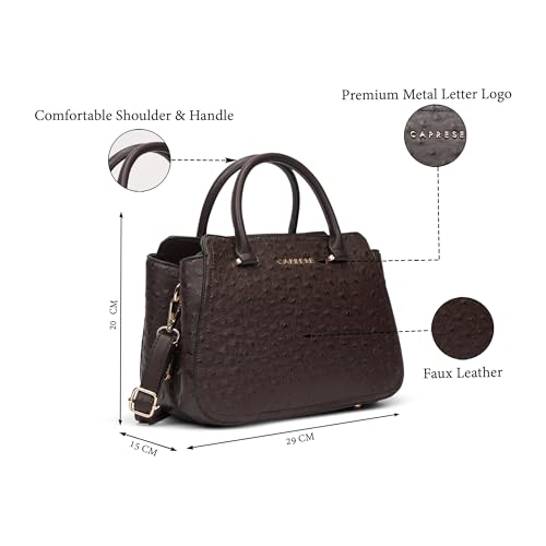 Caprese Britney Medium Satchel Bag for Women | Animal Texture Faux Leather Shoulder Bag with Adjustable & Detachable Strap | Zipper & Magnetic Button Closure | Office & Casual Use (Coffee Brown)