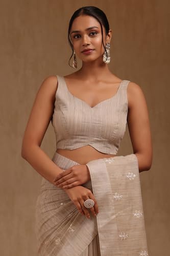 Soch Womens Beige Chanderi Embroidered Saree With Thread Work