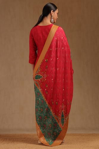 Soch Womens Fuchsia Brocade Floral Print Suit Set With Sequins