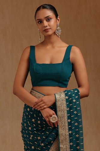 Soch Womens Teal Green Georgette Embroidered Saree With Stone Work