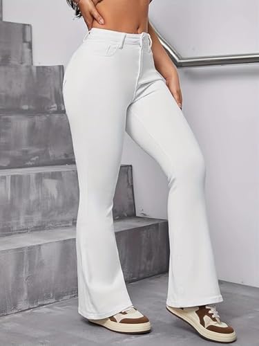 ADBUCKS Women's Wide Leg Fit High Rise Jeans II Bootcut Jeans II (in, Numeric, 26, White)