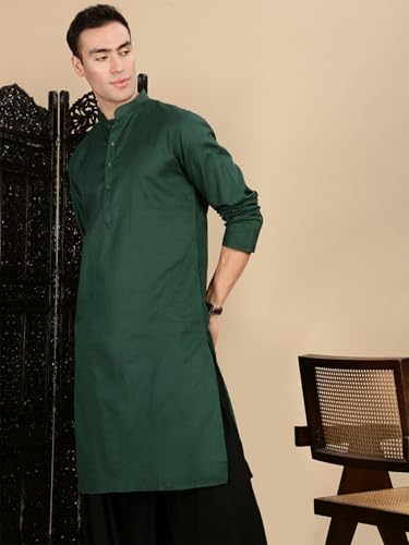 Sanwara Handcrafted Deep Green Cotton Kurta Set Men’s Choice for Navratri Diwali Festivals
