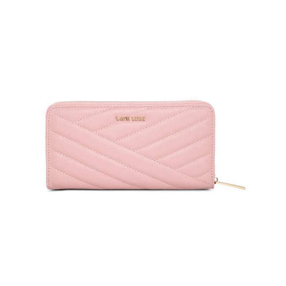 Lavie Zipper Cross PU Women's Casual Wear Wallet (Pink, Large)