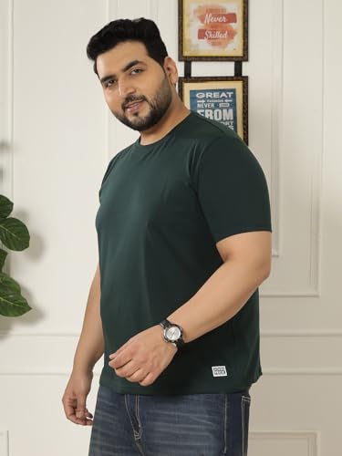 JOHN PRIDE Plus Size Men Regular Fit Solid Short Sleeves Olive Round Neck T-Shirt (JPTSR3501V_7XL_Olive)