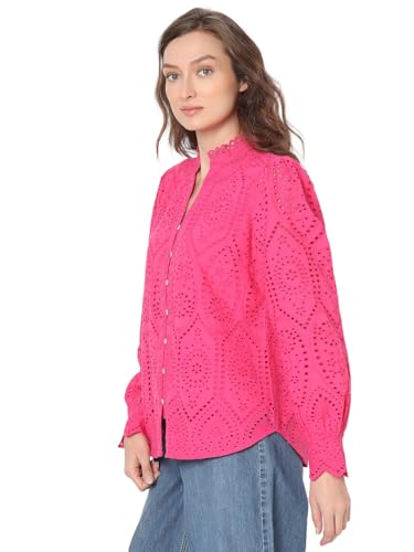 VERO MODA Women Self-Design Pink Cotton Regular Fit Shirt