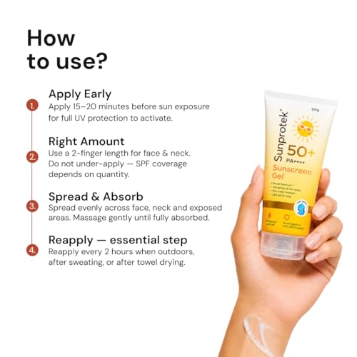Sunprotek Sunscreen Gel SPF 50 PA++++ | Hydrating, Lightweight & Non-Greasy | No White Cast | Broad Spectrum UVA UVB | Clinically Tested | 100 g | Pack of 2