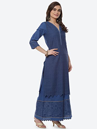 BIBA Women's Cotton Salwar Suit Set (Blue)