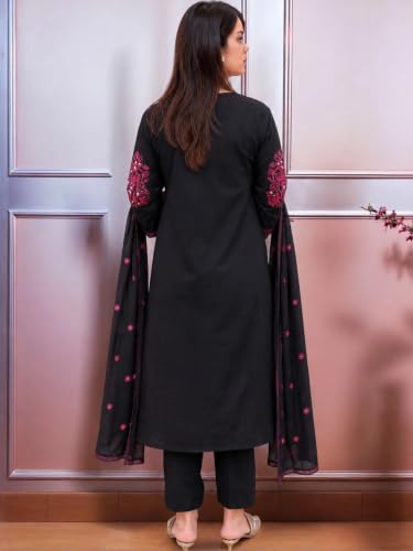 piludi Women embroidered kurta pant with dupatta Set | Ethnic Wear Three Piece kurta set for women (IN, Alpha, L, Regular, Black)