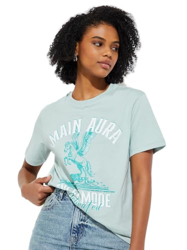 Max URB_N Women Printed Relaxed Fit T-Shirt (Blue_XS)