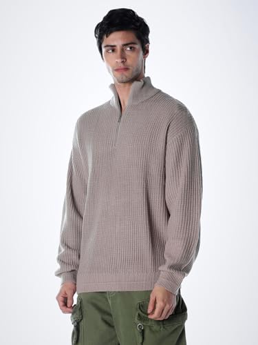 Jack & Jones Men Relaxed Fit Beige Sweater