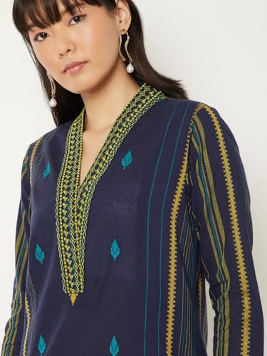 Max Women Embroidered Straight Kurta (Blue_XL)