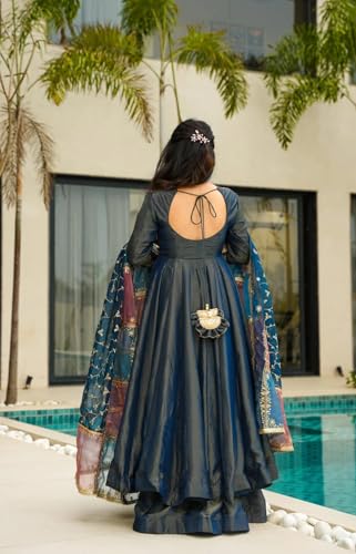 Leeli Peeri Designer Women's Simmer Silk Sequence work Anarkali Kurta Palazzo Set with Dupatta
