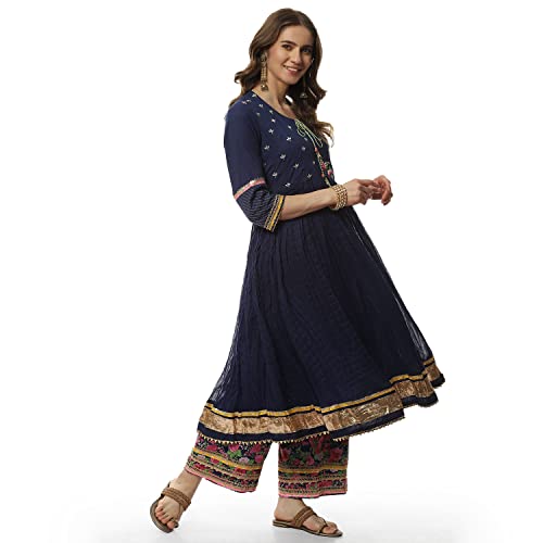 BIBA Women Cotton Solid Straight Salwar Kurta Dupatta(Skdassorted7670_Blue_32)