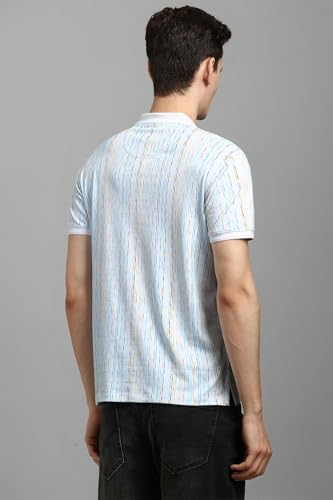Louis Philippe Men White Stripe Polo Neck T-Shirt