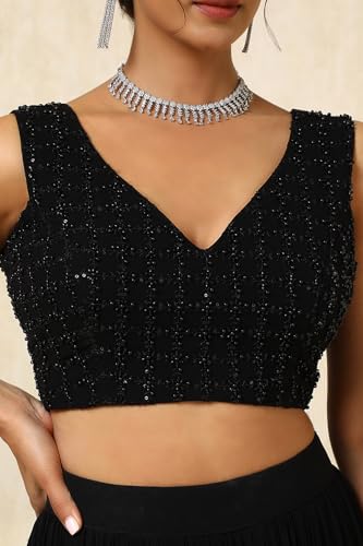Soch Womens Black Georgette Padded Blouse with Beads and Stones