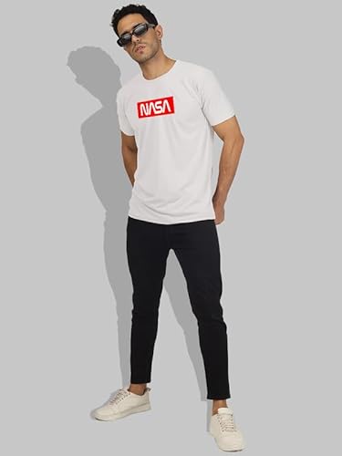 T-70 Men's Printed Round Neck Half Sleeves Poly-Cotton T-Shirt | Color - White | Size - S (418)