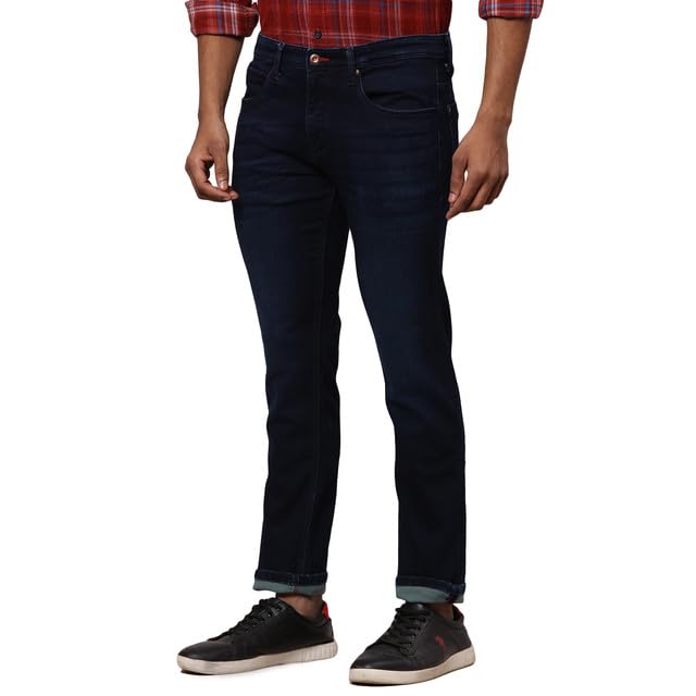 Raymond Men's Slim Fit Cotton Blend Solid Pattern Flat Front Jeans