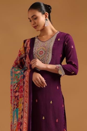 Soch Womens Purple Viscose Blend Ethnic Motifs Salwar Suit With Sequin