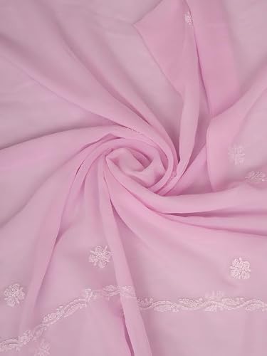 Ada Hand Embroidered Lucknowi Chikankari Unstitched Georgette Dress Material Suit Piece with Dupatta for Women 01A879377 Baby Pink