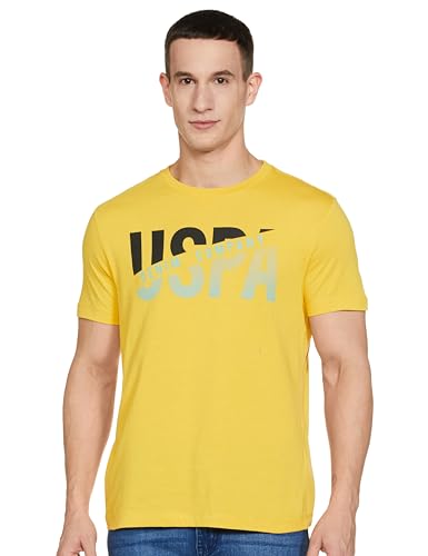 U.S. POLO ASSN. Mens Solid Half Sleeve Round Neck T-Shirts (UDTSHS0412_Mustard_L)