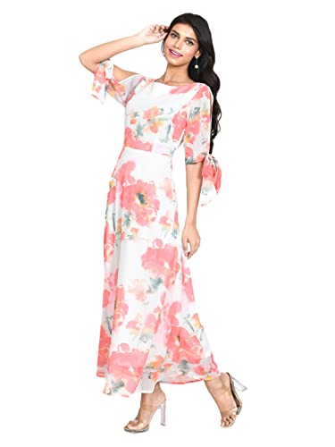 Zink London Women's White Floral Print A-Line Maxi Dress