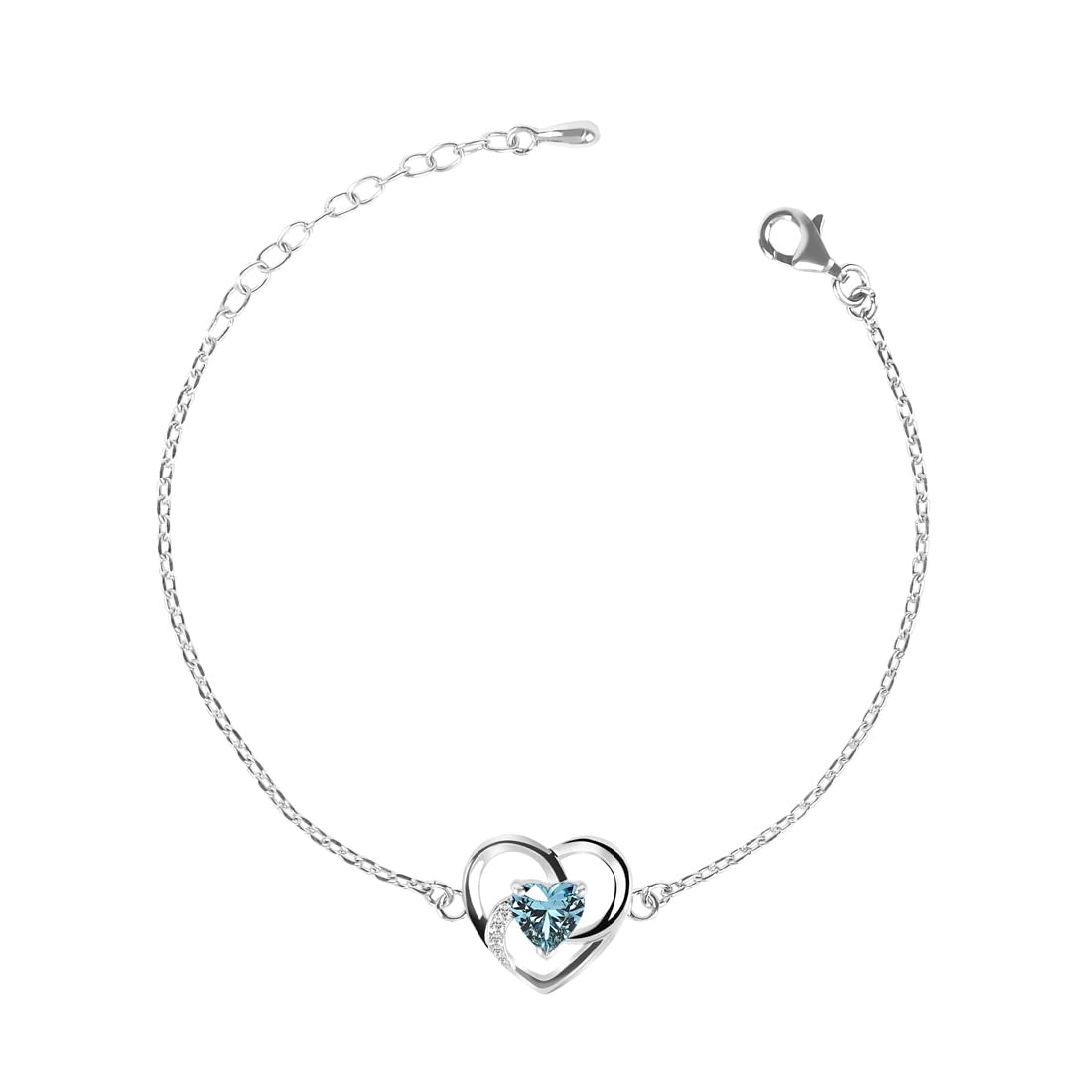 Clara 925 Sterling Silver Heart Bracelet, Adjustable, Rhodium Plated, Swiss Zirconia Gift for Women and Girls