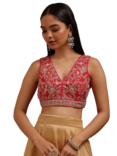 Soch Womens Fuchsia Crepe Embroidered Padded Blouse with Cutdana
