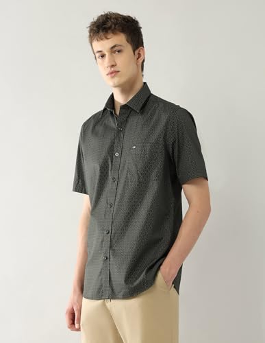 Arrow Sports Men's Geometric Regular Fit Shirt (ASAJSH1738_Olive