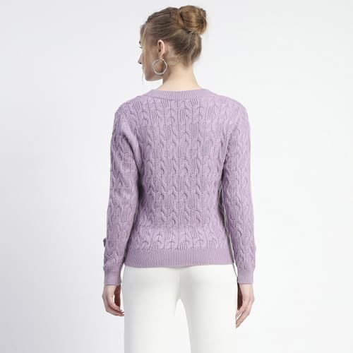 Madame Cable Knit Applique Flower Mauve Sweater