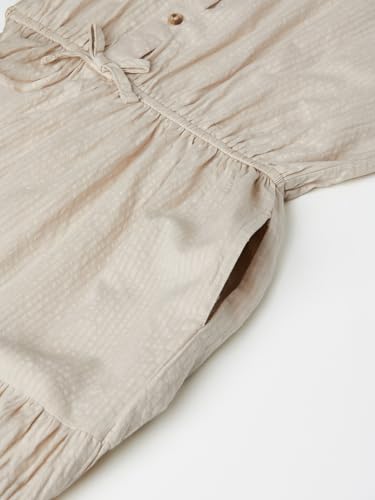 Max Girls Striped Tiered Dress(Beige_12-14 Y)