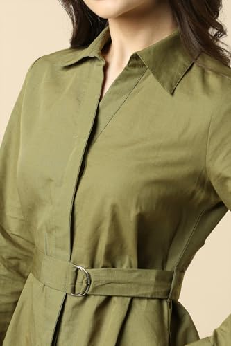 Women Olive Solid Casual Dress