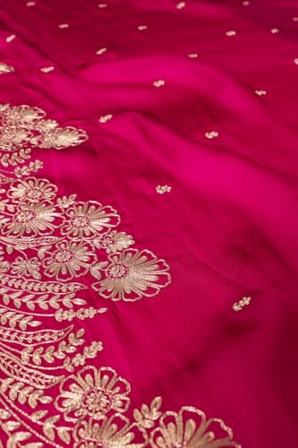 Taneira Women Pink Viscose Satin Embroidered Saree With Unstitched Blouse Piece (SAPP10AC5305-Pink)