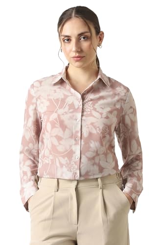 Women Pink Print Long Sleeves Formal Shirt