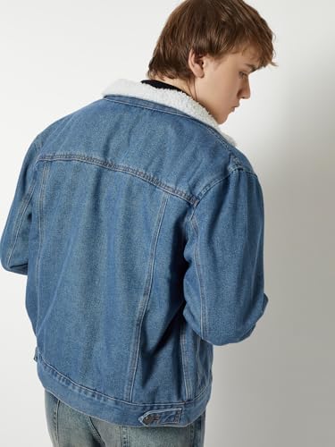Max Men Washed Denim Jacket (Blue_XL)