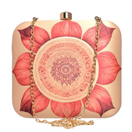 Artklim Biege And Red Flower Printed Clutch