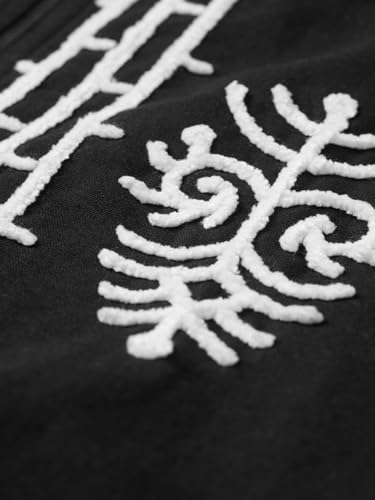 The Souled Store Linen Jacket: Aztec Men and Boys Full Sleeves Band Collar Black Embroidered Cotton Linen Oversized Fit Lightweight Everyday Bomber Jacket