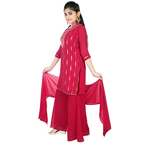 EthniCraze Straight Palazzo Pink Embroidered Suit With Georgette Dupatta (1128_Pink_38)