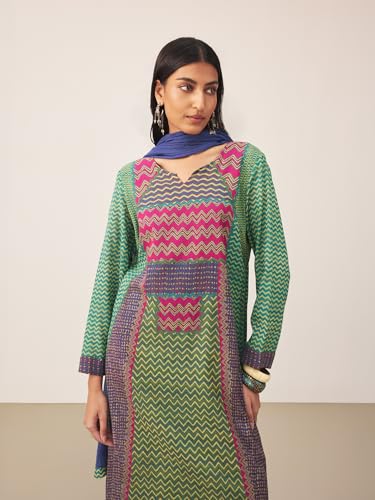 Ritu Kumar Teal Sugati Kurta With Pant And Dupatta