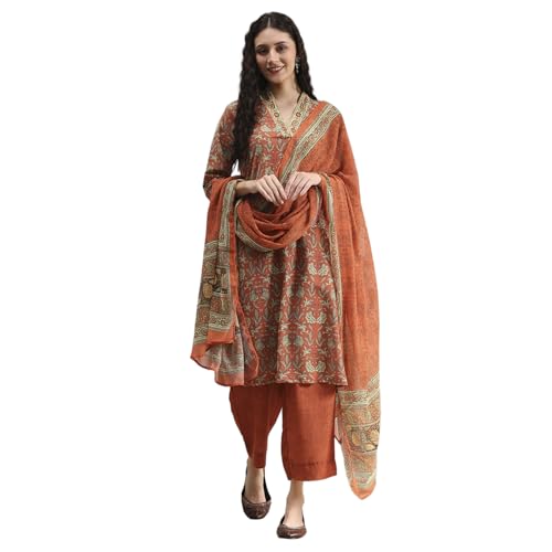 Biba Women Blue Rust Polyester Straight Printed Kurta Set_38