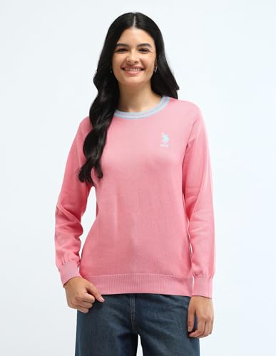U.S. POLO ASSN. Drop Shoulder Cotton Sweater (UWAW24SWE133_Pink_M)