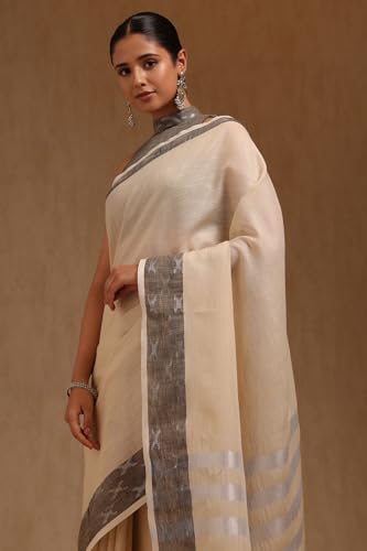 Soch Womens Cream Linen Solid Saree
