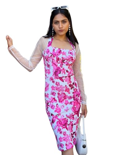 Tandul Women's Cotton Blend Regular Sleeves Multicolor Dress - Above Knee/Mid Thigh Length Floral Print Fashion X-Large Size for Office, Casual, Festive & Party (12187)