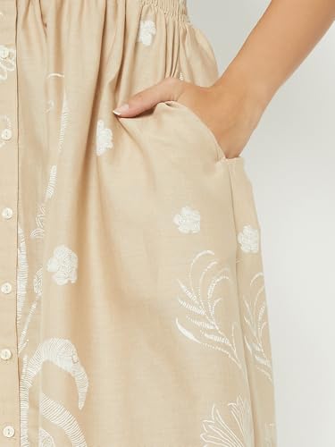 Max Women Printed A-line Shirt Dress (Beige_M)