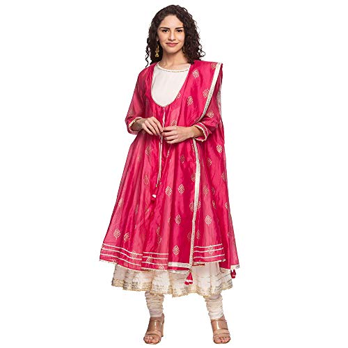BIBA Women Cotton PRINTED FITTED SALWAR KURTA DUPATTA(SKDNEW AGE 6131_PINK-OFF WHITE_38)