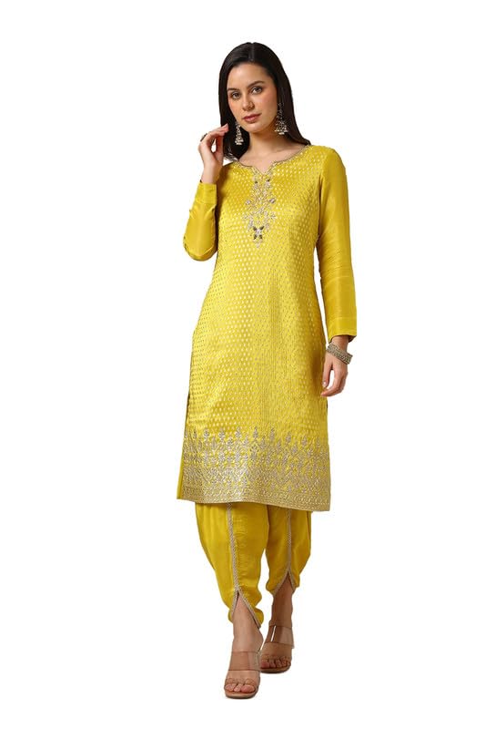 Soch Womens Mustard Tissue Woven Design Suit Set With Cutdana