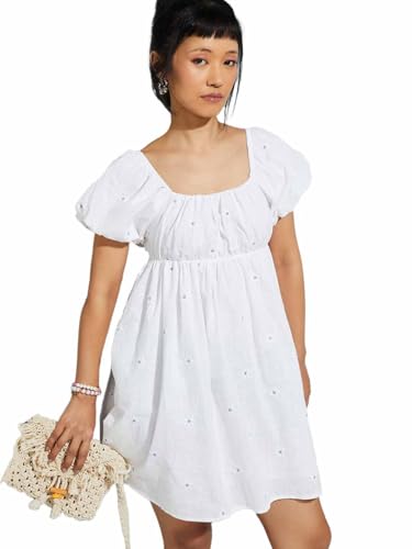 Max Alaya F x URB_N Women Embroidered A-line Dress (Off White_XL)